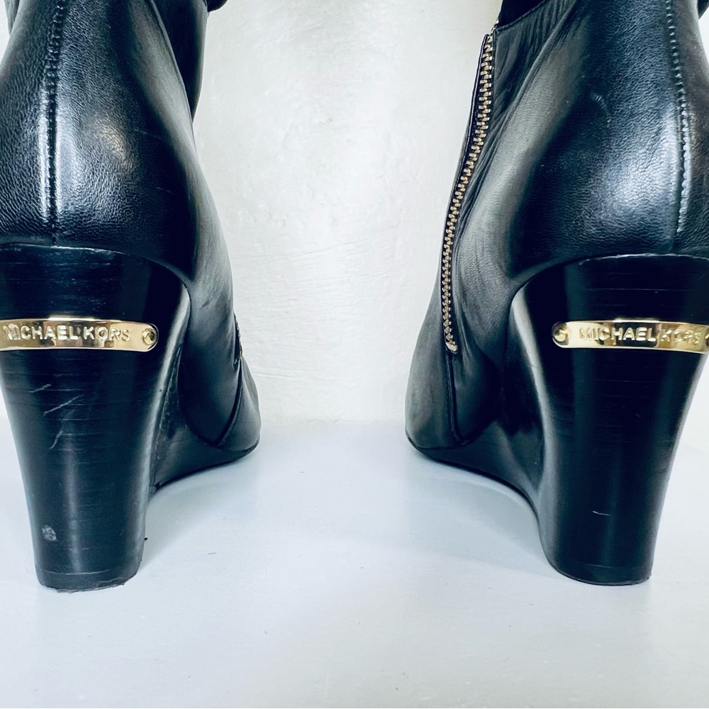 Michael Kors Genuine Leather & Stretch Black Knee Tall Wedge Zip Boots Sz 7.5 - Picture 8 of 12
